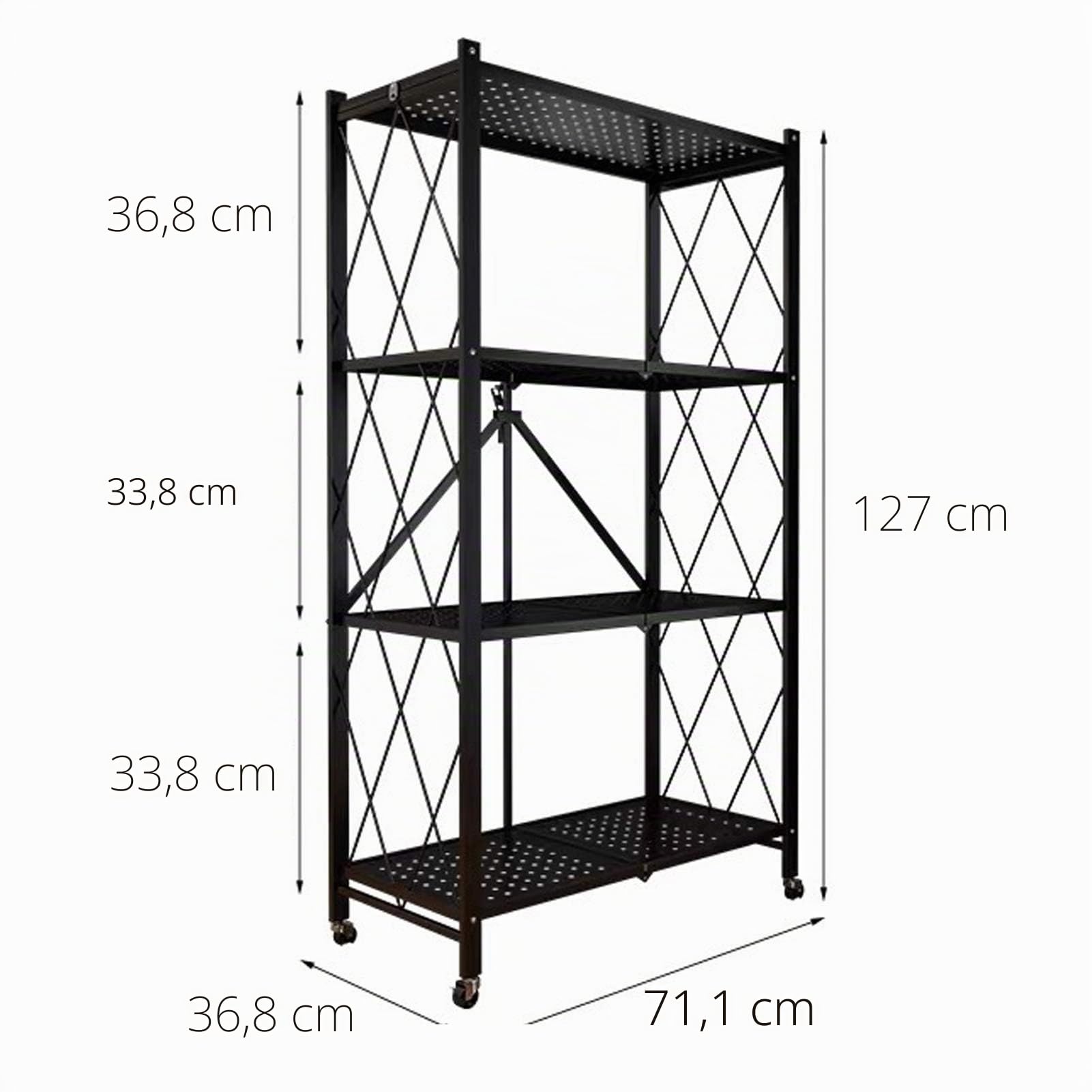 Étagère de rangement pliable en métal 4 étagères - 71,1 x 35,6 x 127 cm (l x p x h) - Pour garage, cuisine, boulangerie, robuste sur roulettes