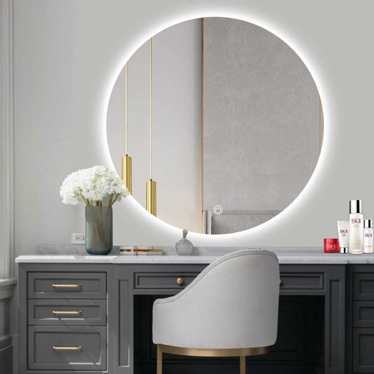 SensaHome - Espejo Redondo para Baño sin Marco con Iluminación LED - Regulable - Espejo de Pared - 60CM