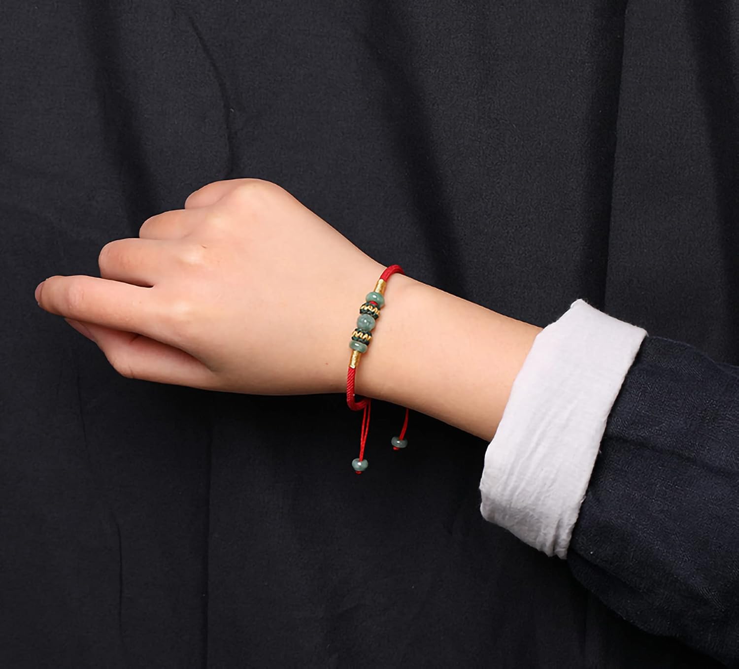 Beads Bracelet for Women Men, Adjustable Hand-Woven Cord Lucky Jade Beaded Friendship Protection Red String Bracelets for Friends Gifts - Image 3