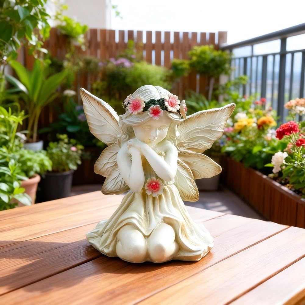 Statua da giardino a forma di angelo in resina, resistente alle intemperie, finitura