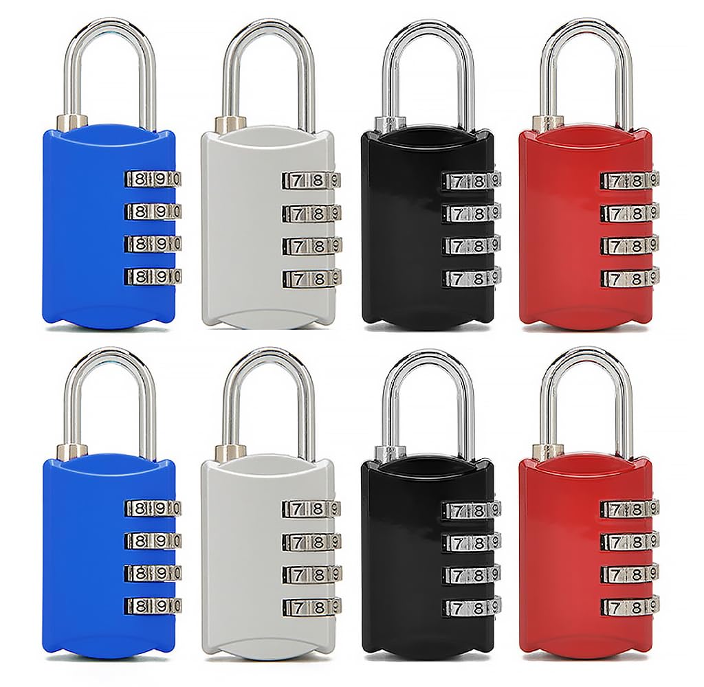 Kellegour 8 Pieces Combination Padlocks with 4 Digit Code,Padlock with Code,Resettable Code Locks,Combination Lock for Backpacks,Trolley Cases,Lockers