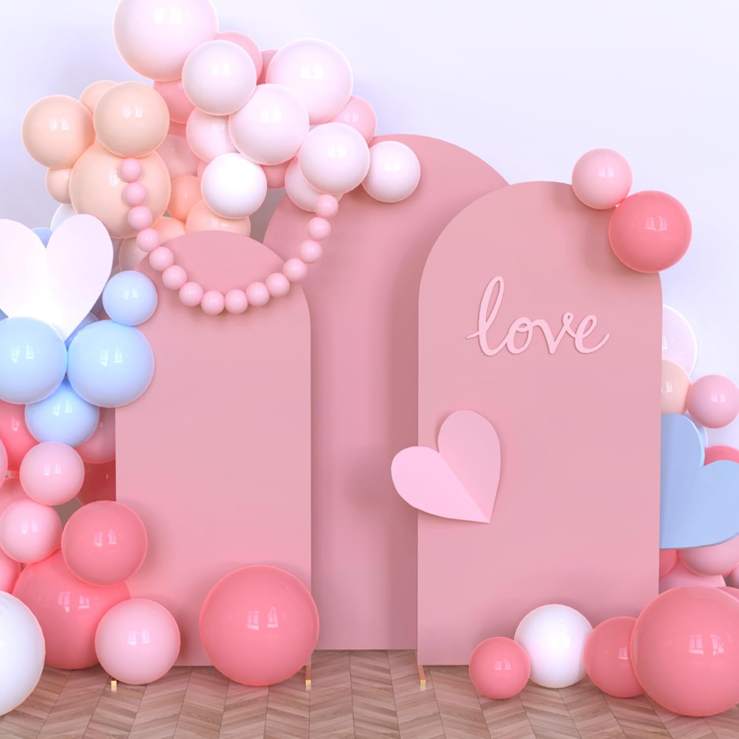 Babenest Dusty Pink Wedding Arch Cover Set of 3, Spandex FittedArch Backdrop Cover for Photo, Round Top Chiara Stand Cover for Party Birthday Baby Shower Background Decoration(6FT/6.6FT/7.2FT)