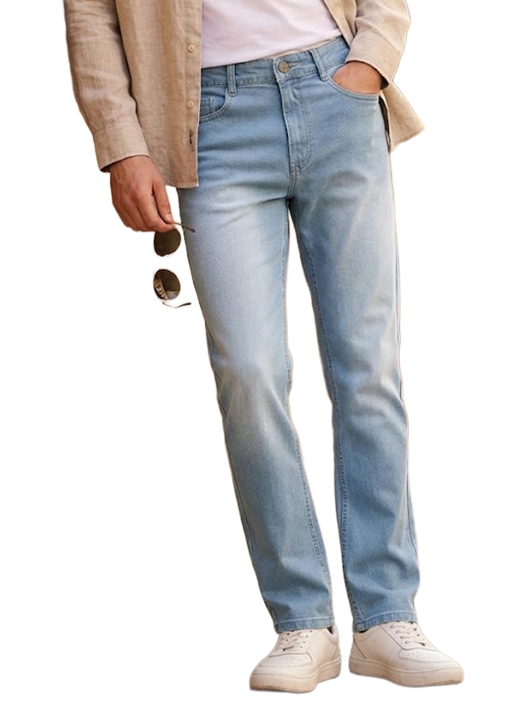 Bonkers Corner Men's Straight Fit Washed Jeans Stretchable in neutral