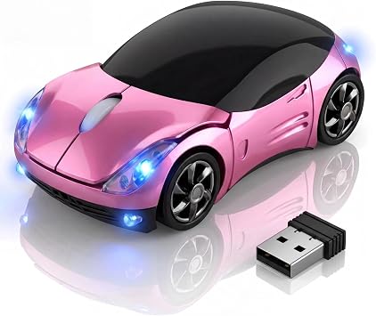 Pink Wireless Mouse, 2.4G Wireless with USB Receiver, Wireless Mouse for Laptop, 1600DPI Adjustable Cute Car Shape Optical Mouse for PC Laptop Computer Mac, Computer Accessories