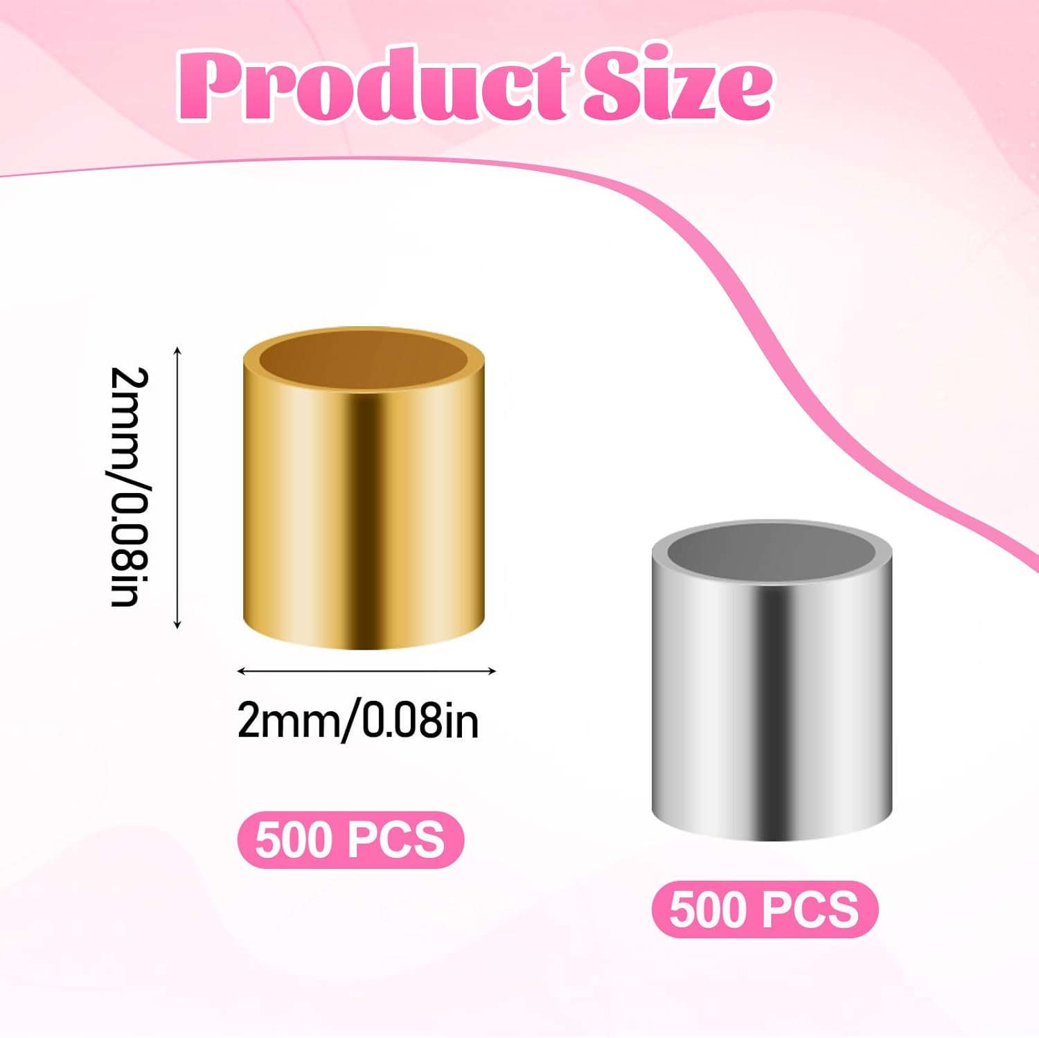 1000 Pcs Crimp Tube Beads for Jewelry Making 2mm Tube Crimp Beads Gold and Silver Crimps Tubes for Necklace Bracelet Earring DIY - Image 2