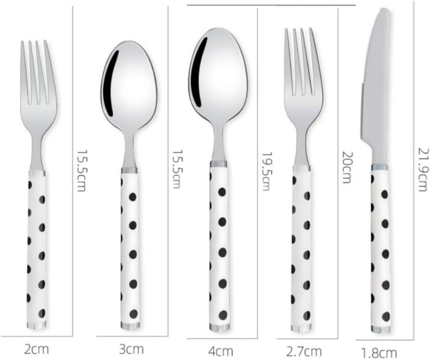 20 Pcs Silverware Set, Long Handle Thickened Design, Black White Polka Dot Pattern, 18/10 Stainless Steel Flatware For 4 People(White)