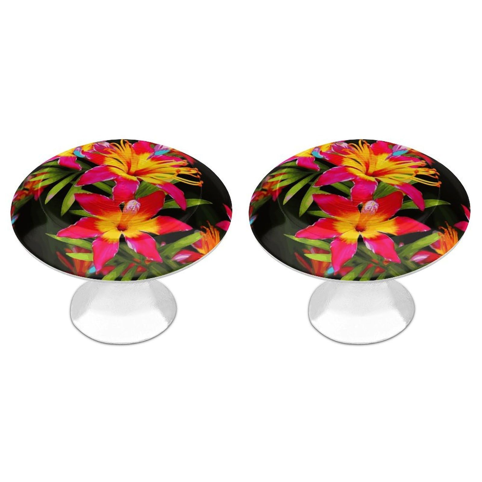 Btcowzrv Style Hawaiian Colorful Flower 2 Pack Cabinet Knobs Drawer Pulls