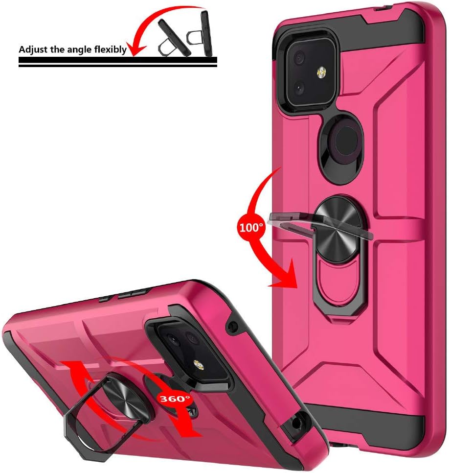 T-Mobile Revvl 4 Plus Case, TCL Revvl 4 Plus Case, with [2 Pack] Tempered Glass Screen Protector, 360 Rotating Ring Kickstand Holder [Work with Magnetic Car Mount] Armor Case for TCL Revvl 4+, Rose