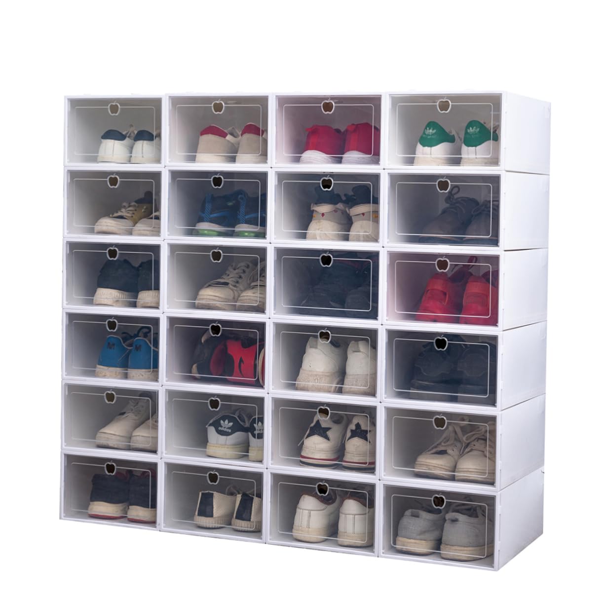 ABOOFAN 6pcs Thickened Transparent Shoe Box Drawer Type Organizer Storage Container for Sneakers High Heels and Boots White Lid Design