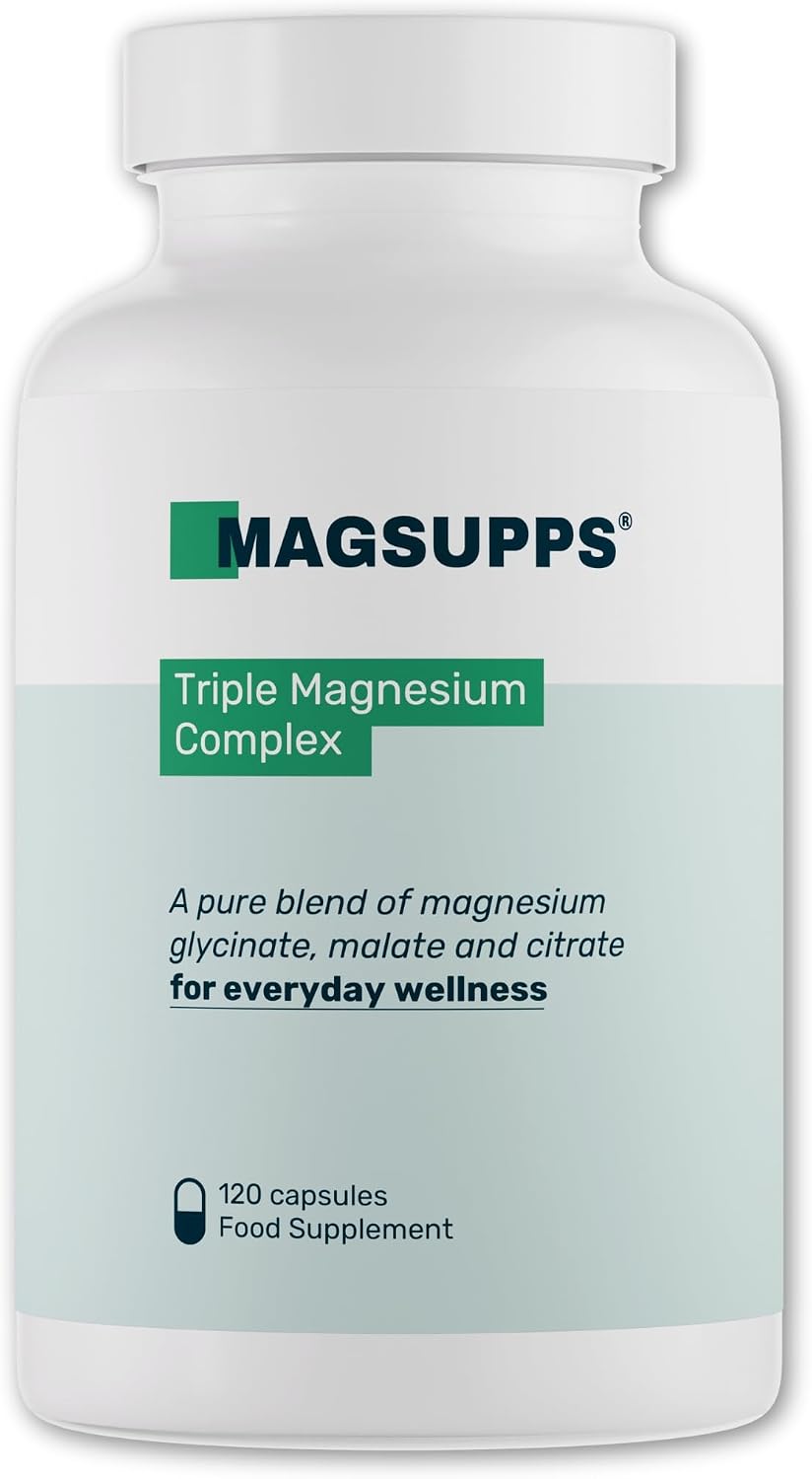 Triple Magnesium Complex – 300mg of Pure Magnesium Glycinate, Malate & Citrate for Muscles, Calm, Sleep & Energy – 40 Servings – 120 Capsules – UK Made – No Fillers