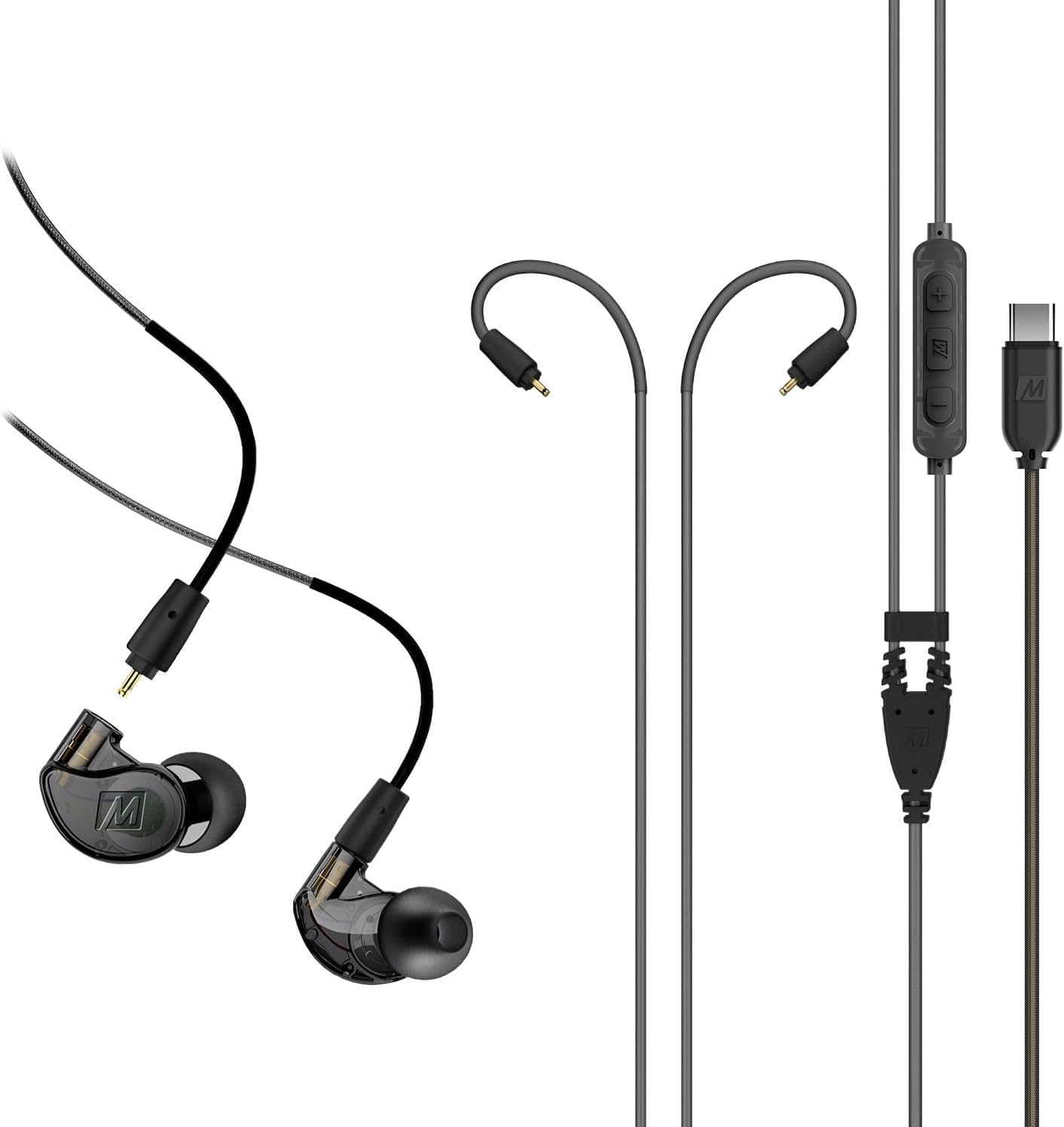 MEE audio M6 PRO 2nd Gen in-Ear Monitor Headphones 3.5mm Audio Jack Bundle with USB-C Headset Cable, Noise Isolating IEM Earbuds, Detachable Cables, Mic & 3-Button Remote, Black