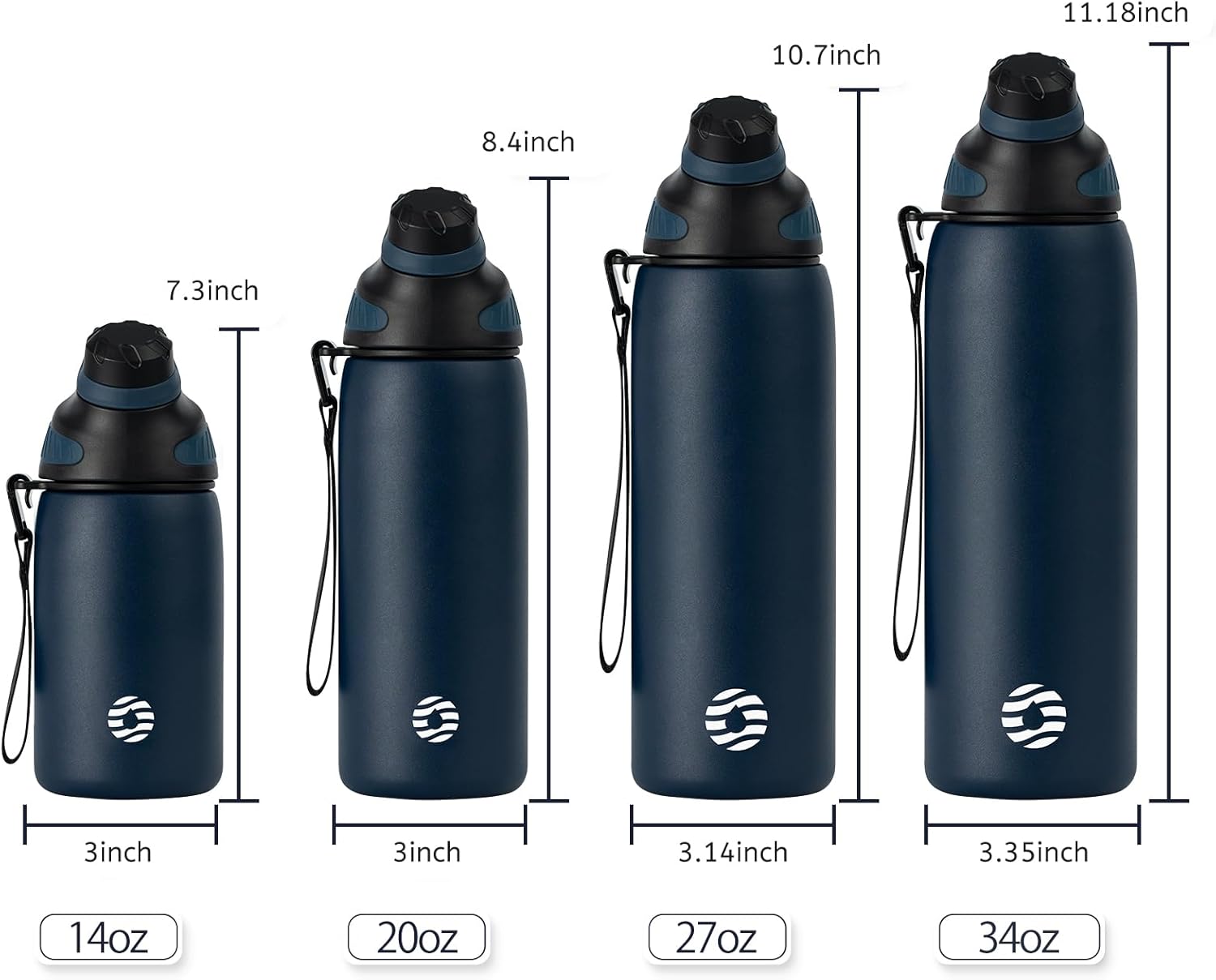 Insulated Water Bottle, Wide Mouth 14oz Vacuum Stainless Steel Kids Thermo Flask, BPA-Free Leak-Proof Chute Mag Reusable Sports Water Bottle for Travel School Outdoors Fitness(Blue) Navy Blue 14oz