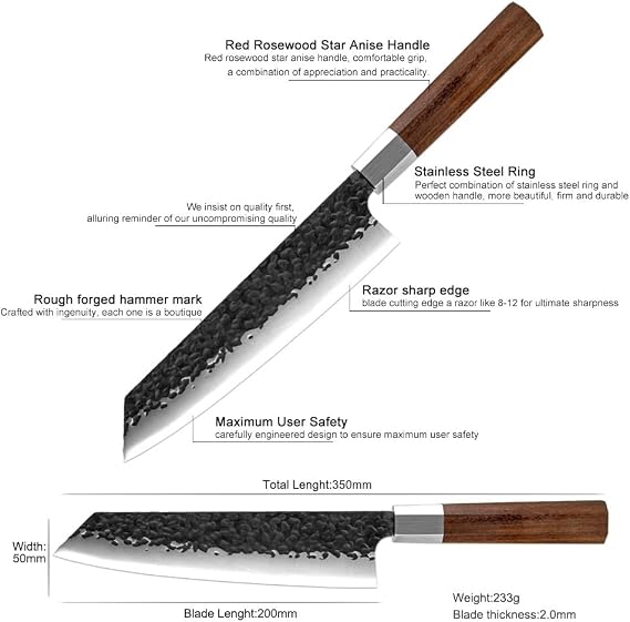 Home & Kitchen/Kitchen & Dining/Kitchen Utensi 8 Inch Handmade Chef Knife Japanese Kiritsuke Knife High Carbon Stainless Steel Professional Kitchen Cooking Slicing Tools