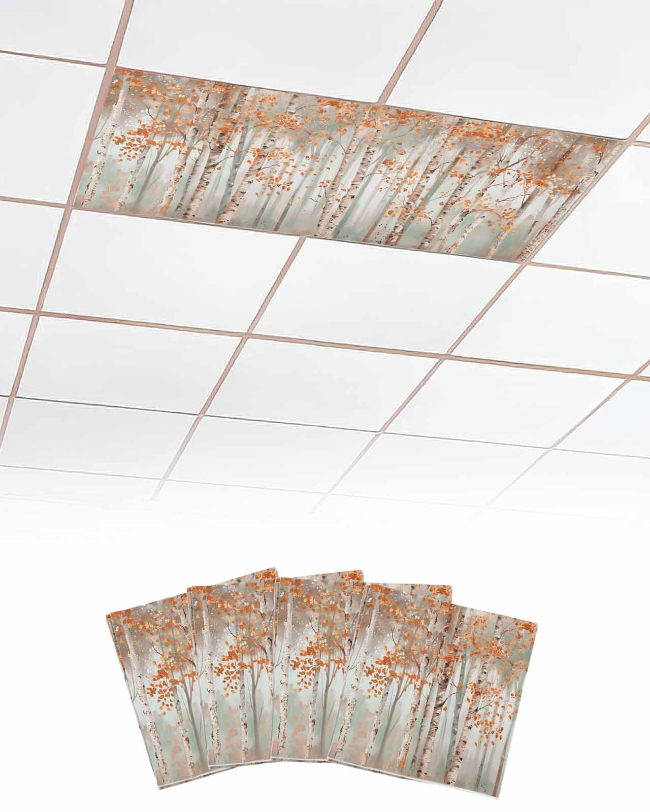 EwdeWwo Forest Tree 4 Pcs Fluorescent Light Covers for Ceiling Lights, Modern Aesthetics Art Scenery Magnetic Light Filters for Eliminate Harsh Glare Classroom Office Decoration, 4 x 2 Ft