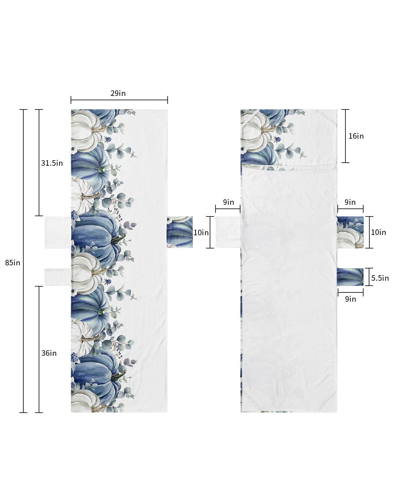 Blue White Pumpkins, Beach Lounge Chair Towel Cover, Soft Chaise Lounge Towel with Side Pockets Patio Pool Chairs Cover for Beach/Pool Sunbathing 29x85 Harvest Festival Thanksgiving Fall Eucalyptus