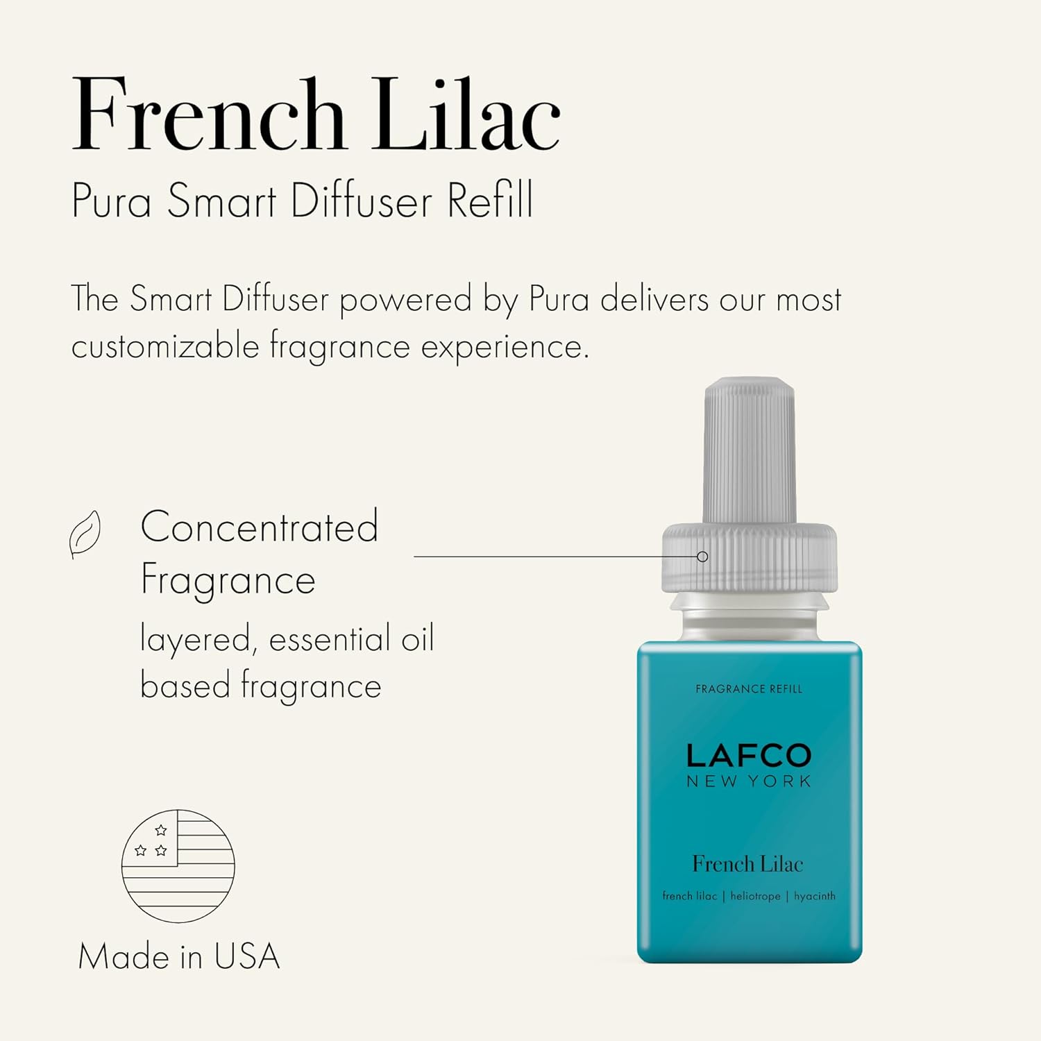 LAFCO New York Pura Smart Device Refill, French Lilac - Pack of 2 - Each Vial Delivers Up to 2 Weeks of Fragrance Life - Made in the USA