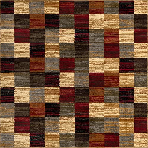 Image of Unique Loom Barista Collection Area Rug - Gava (5' 4 inch Square, Multi / Brown)