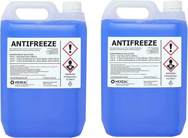 Hexeal Blue Antifreeze & Coolant / 10L / -37 Degree Celsius/High Concentrate/2 year Longlife protection/Use for all-year round protection/Does not use OAT