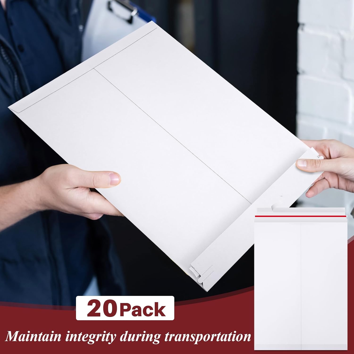 ReliThick 20 Pcs 13 x 17.75 Inch Large Rigid Mailer Self Photo Document Mailers Adhesive Stay Flat White Cardboard Envelopes White Kraft Envelopes for Art Prints Cd Photos Document