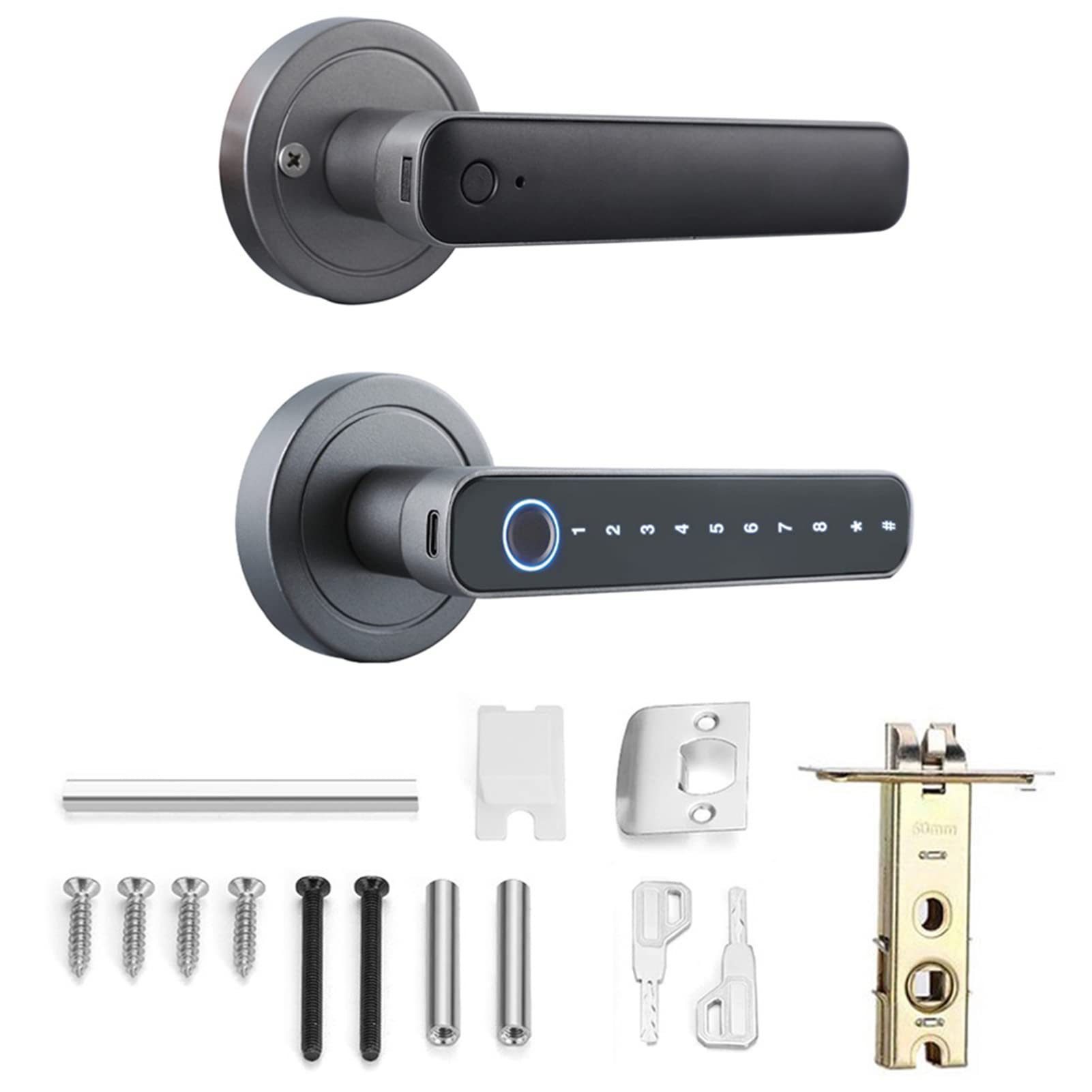Serrure de porte intelligente à empreinte digitale, Serrure de porte d'entrée biométrique sans clé à empreinte digitale, 4 façons déverrouillées Tuya BT Connexion APP Mot de passe