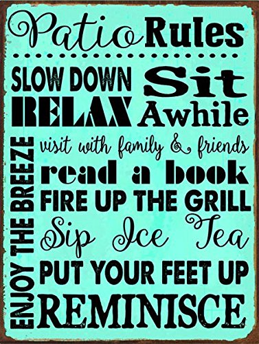 HBA Sun Protected Patio Rules Turquoise Metal Sign, Outdoor Living, Patio Décor