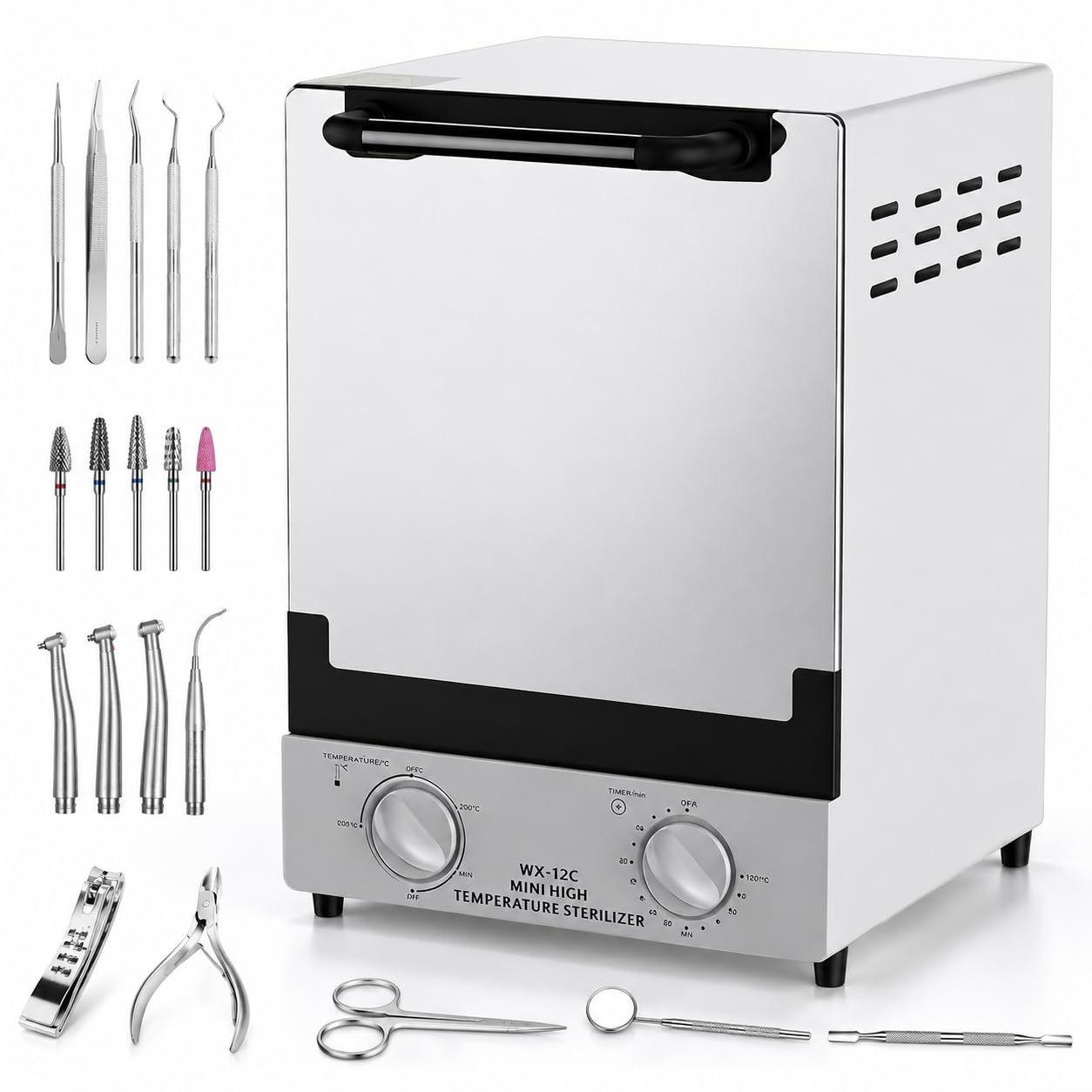 12L Autoklav Sterilisator, 1000W Doppel-Infrarot Trockenerhitzer mit 30 Min Timer & 250 °C Temperaturregelung, Heißluftsterilisator für Nagelwerkzeuge, Dental, Medizin, Kosmetik & Studio