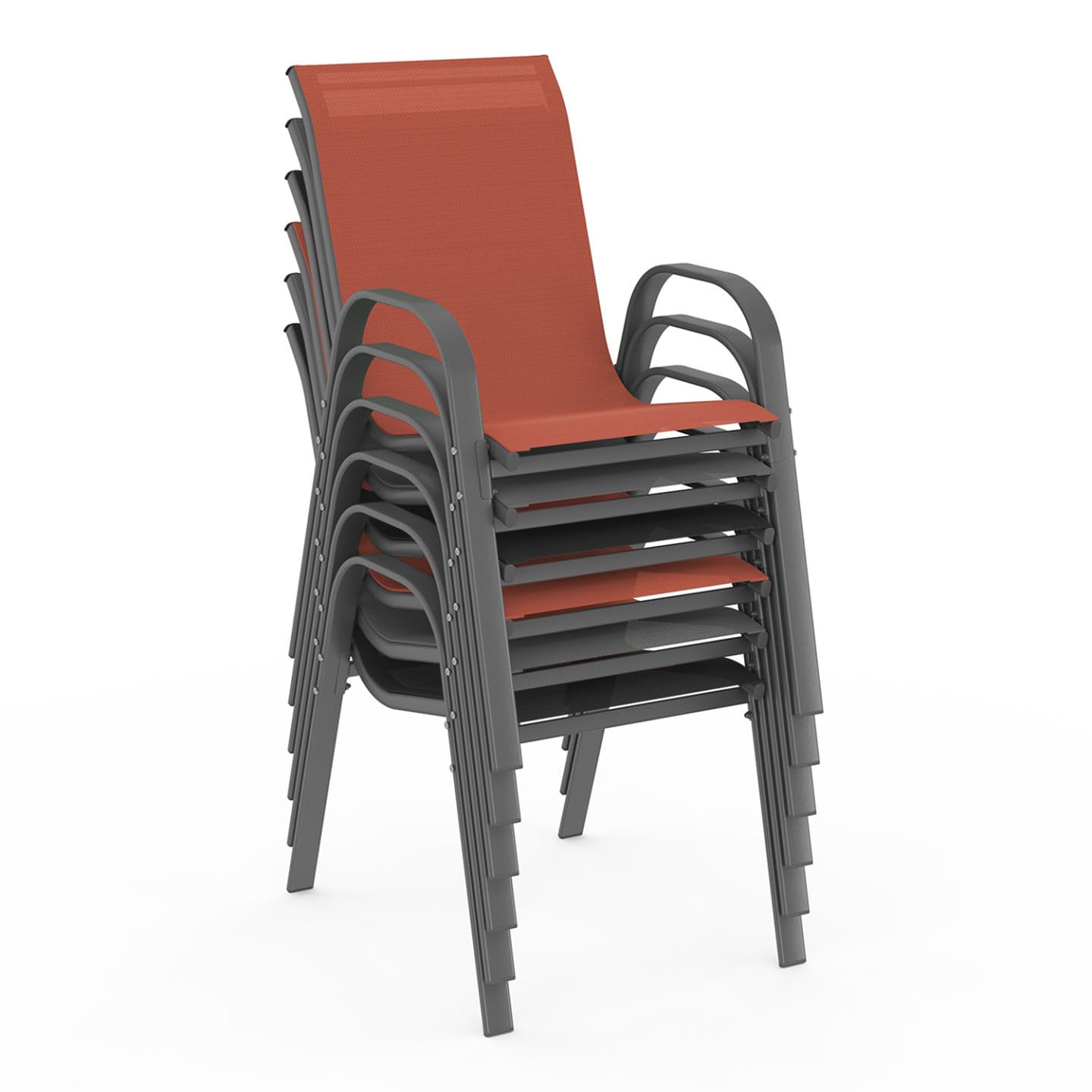 IDMarket - Salon de Jardin Madrid Table 190 cm et 8 chaises empilables Mix Color Gris, Noir et Terracotta