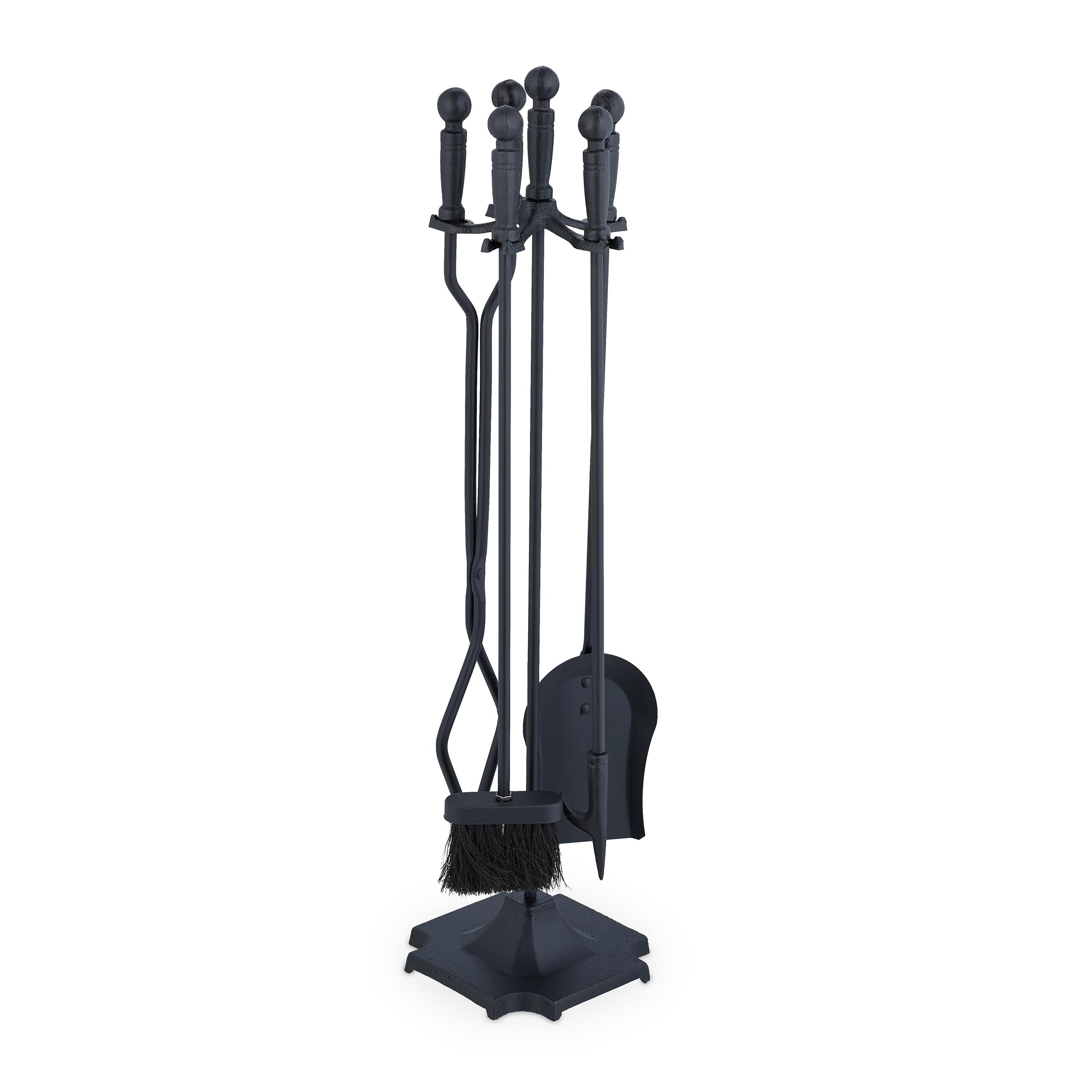 Relaxdays Couverts de cheminée, Lot de 5 pièces, tisonnier, Pelle, Balai à Cendres, Pince, serviteur, poêle Bois, Noir