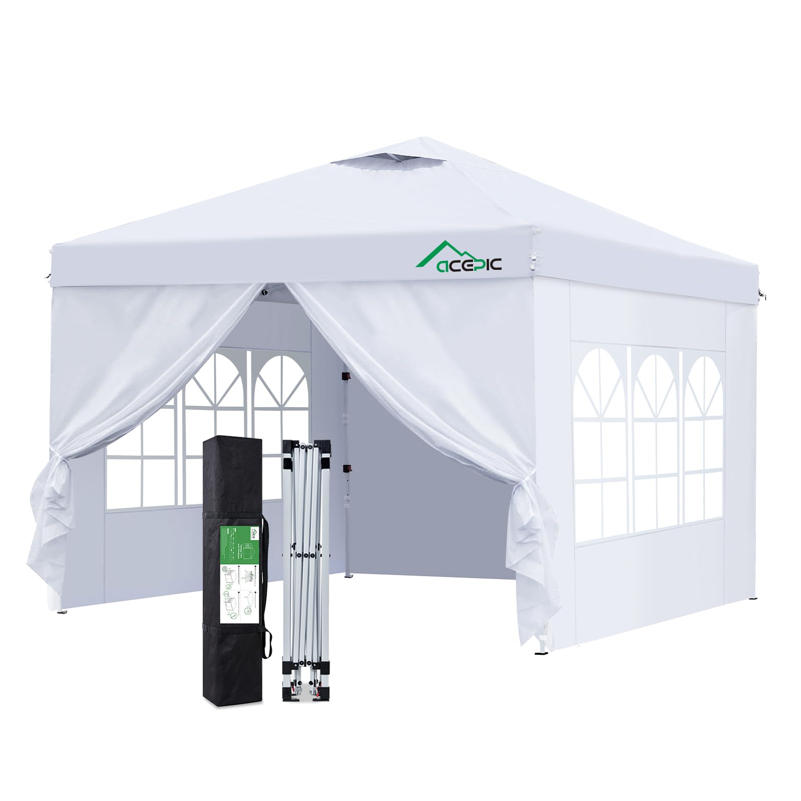 Acepic 10x10 Instant Portable Canopy Tent,300D Silver-Coating Top