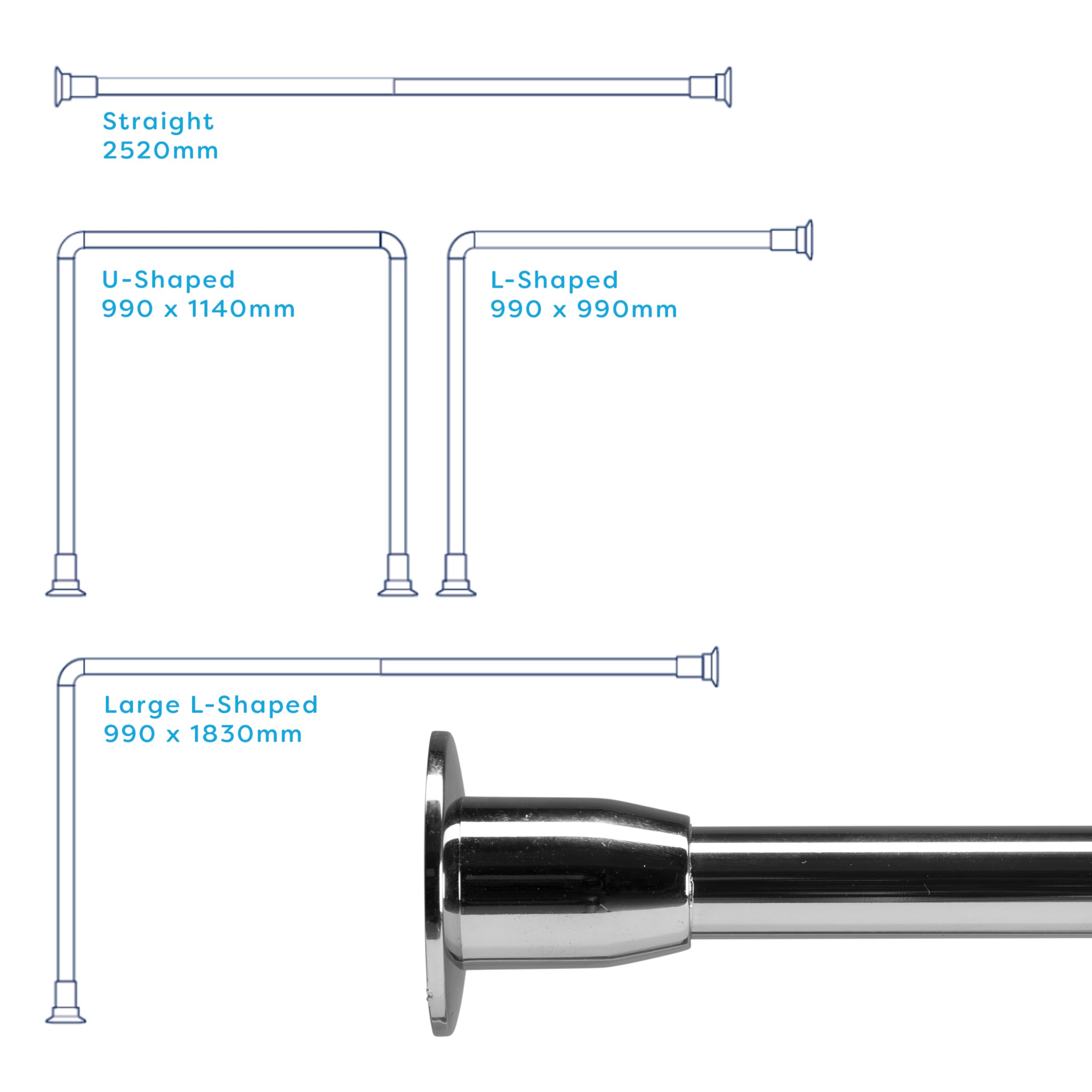 Croydex AD115144 Fineline drążek prysznicowy i zestaw szyny, stal nierdzewna, chrom, prosty do 2520 mm