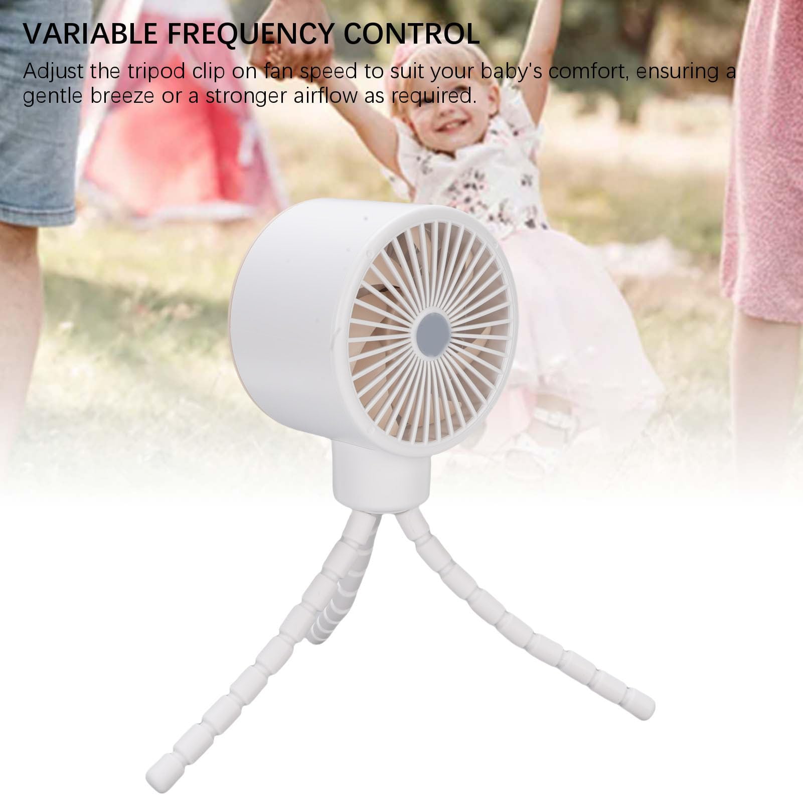 Ventilatore per Passeggino, Oscillazione a 360 Gradi con Display Digitale e per Treppiede, Alimentato a Batteria da 4000 MAh con Ricarica USB per Passeggino. (WHITE)
