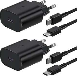 USB C Ladegerät, Schnellladegerät Samsung 25w mit 2M Kabel, Ladekabel USB C mit Netzteil,Typ C Schnellladegerät, Fast Charger für Samsung Galaxy S23/S22/S21/S20/10,Ultra, A53 5g,A52(Schwarz), 2Pack