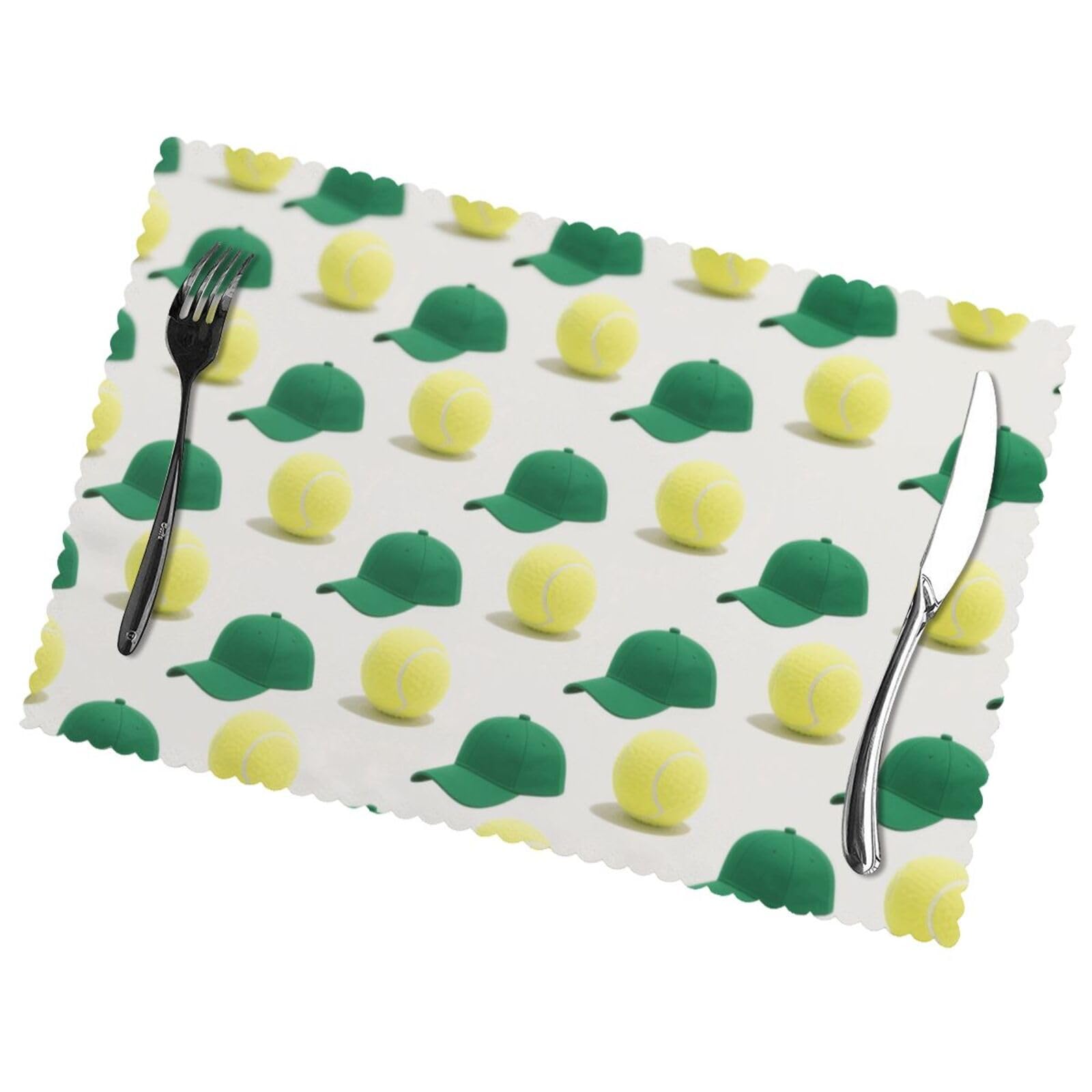 12x18 Inchplacemats Set of 6, Tennis Place Mats for Kitchen Dinning, Heat Resistant Anti Slip Table Mats, Waterproof Washable Placemat for Indoor Outdoor Party Kitchen Dining Table Décor