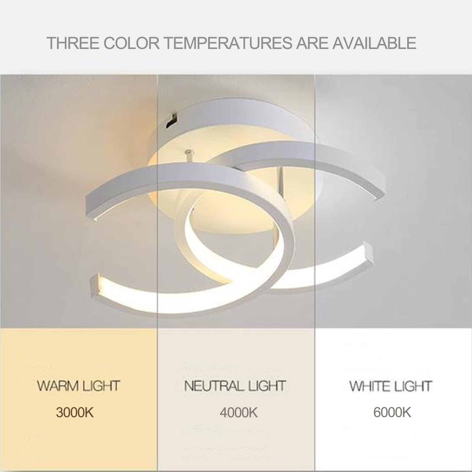 2-punktowe lampy sufitowe LED Nowoczesna lampa sufitowa do montażu podtynkowego Metalowa oprawa sufitowa do salonu Sypialnia Biuro Przedpokój Biały + 3 kolory światła-18W