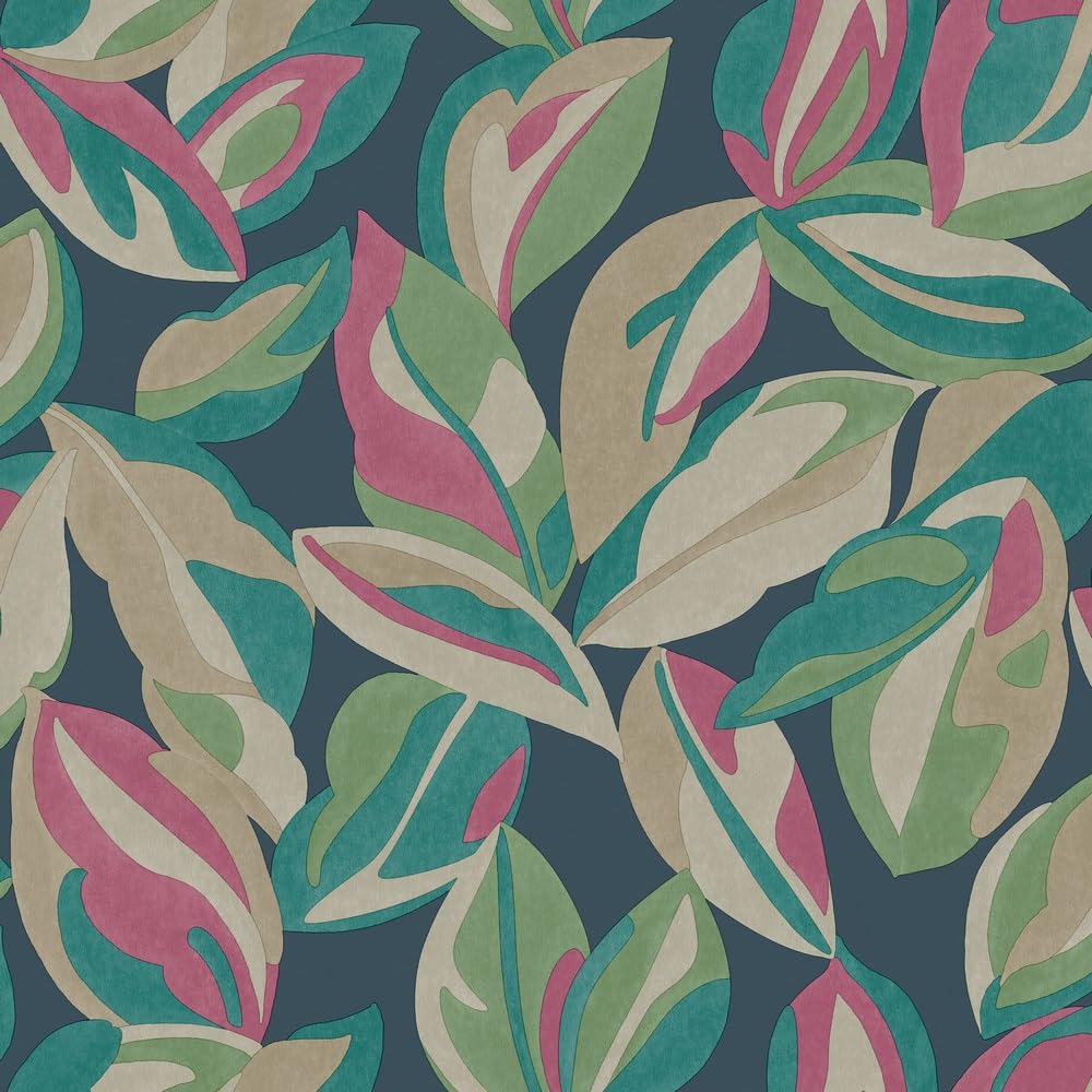Holden Decor Abstract Leaf Wallpaper - Navy Blue, Paper - 10m Roll