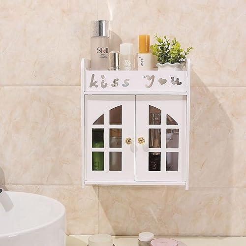 Estante de almacenamiento de artículos de tocador para colgar en la pared del baño, estante organizador de armario blanco sin rastro con puerta