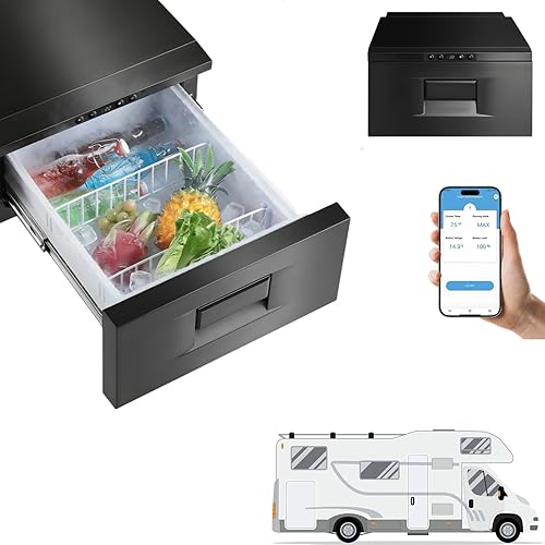 FEFLO Shockproof Drawers 12V Car Refrigerator, Portable Car Drawer Freezer System 33QT(35L) & (-4℉-68℉) -APP Control, Mini Fridge Freezer for RV, Truck, Van, SUV, Camping, US Plag