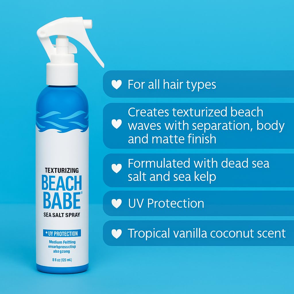 Beach Babe Sea Salt Spray Texturizing Hair Mist with UV Protection, 8 fl oz (Pack of 1)