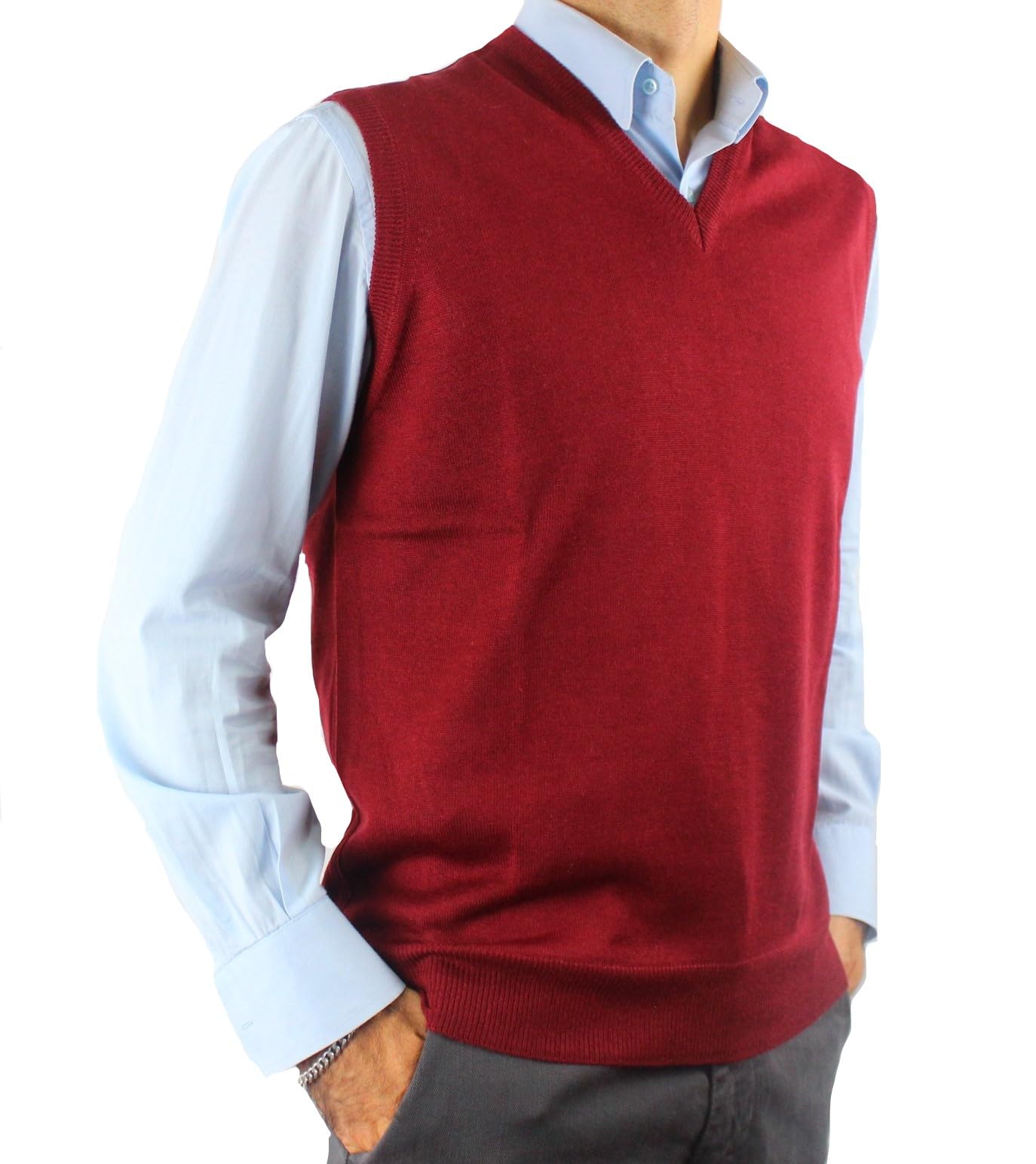 Gilet Uomo Scollo V 100% Lana Sottogiacca Pettinato Fatto in Italia