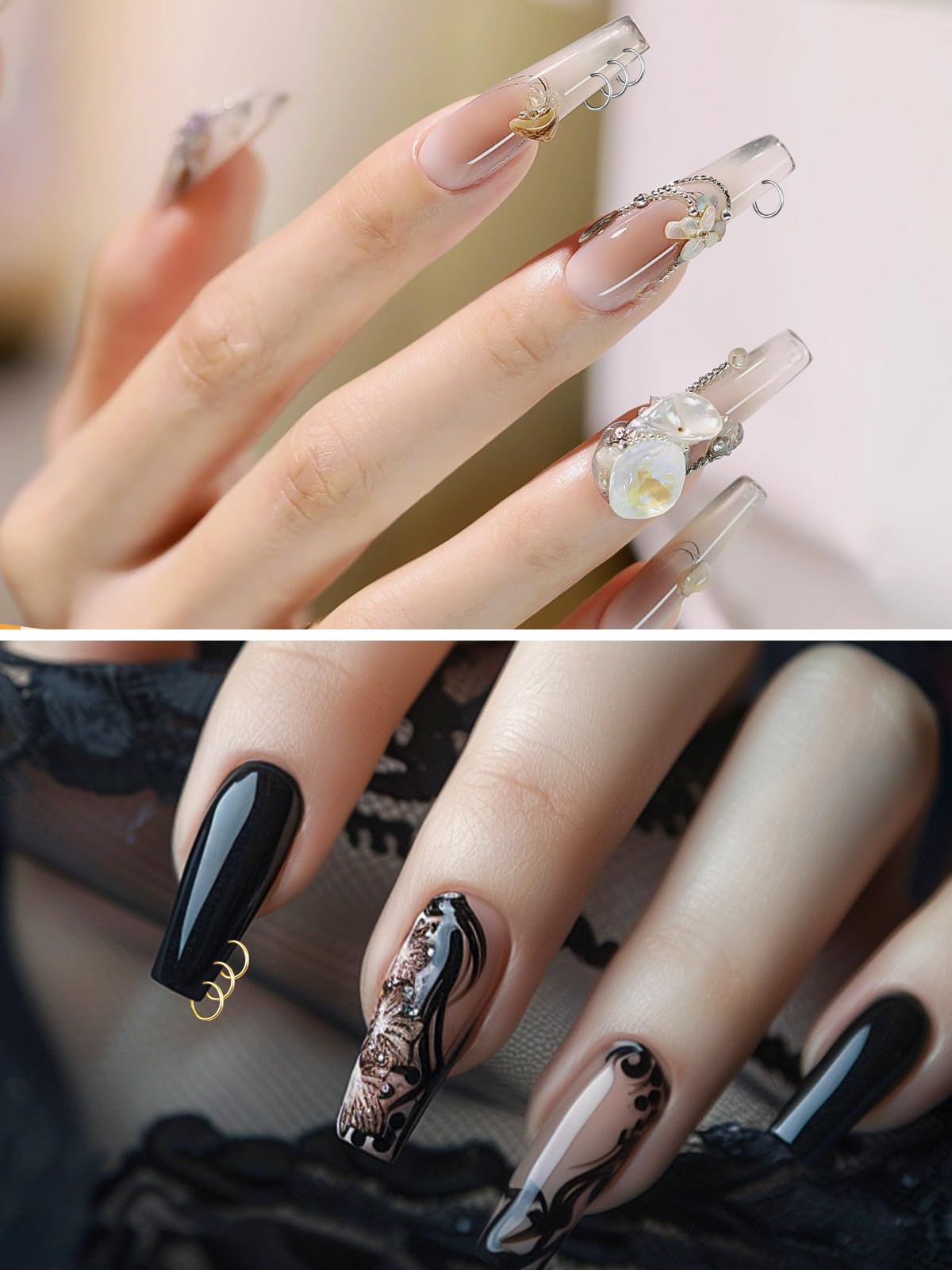 EBANKU 1014Pcs Nail Art Dangle Charms Piercing Tool Hand Drill, 6 tailles Open Jump Rings pour la fabrication de bijoux avec Jump Ring Opener, bagues de bijoux à ongles avec pinces et pinces(4 coule