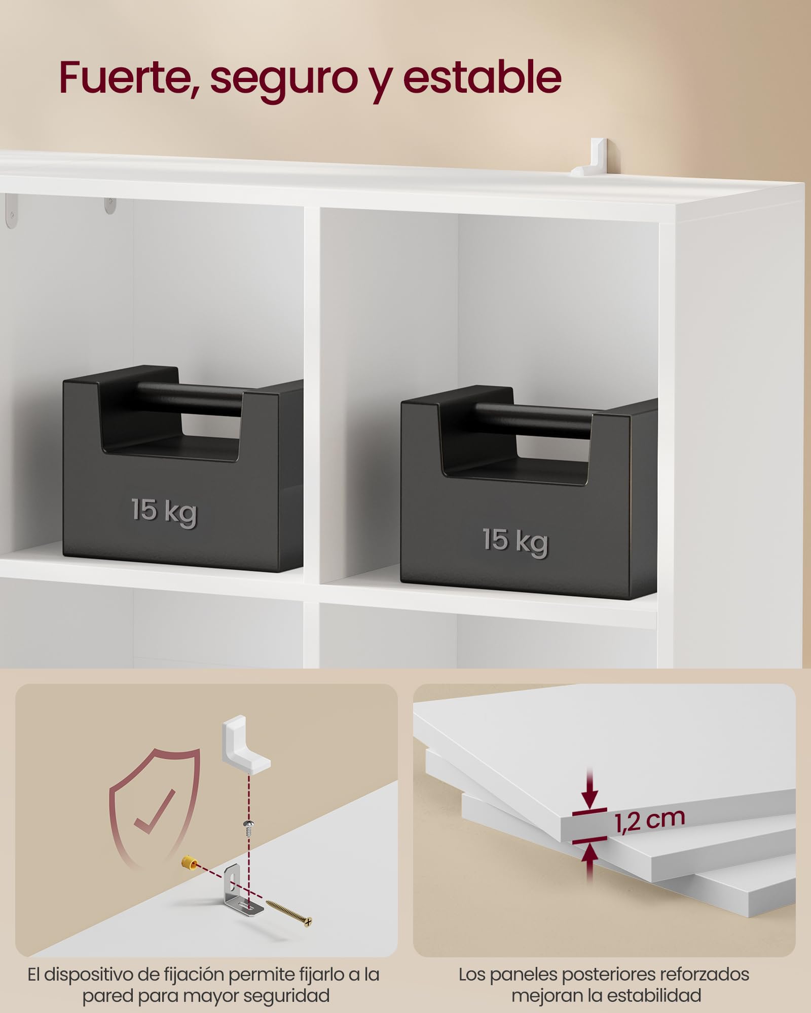 VASAGLE MAEZO Colección - Librería, Estantería para Libros, Mueble de Almacenaje de Cubos con 8 Compartimentos, Organizador para Salón, Estudio, Comedor, 24 x 119,6 x 77 cm, Blanco Nube LBC193WB01