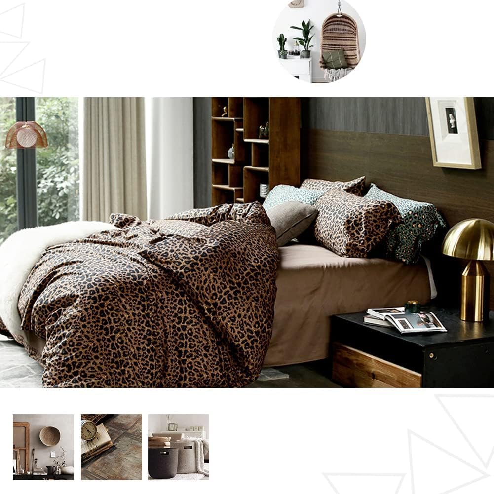 mixinni Animal Cheetah Comforter Set King 3 Pieces Leopard Print Comforter Sexy Soft Fluffy Brown/Black Floral Printed Pattern Bed Set with 2 Pillowcases for All Season-King Size
