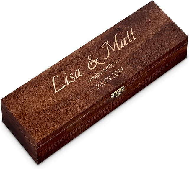 Maverton Wooden Wine Box with Engraving - Wine Storage Box for Couples - Decorative Wine Bottle Holder for Newlyweds - for Wedding - Wine Box for Anniversary - Names