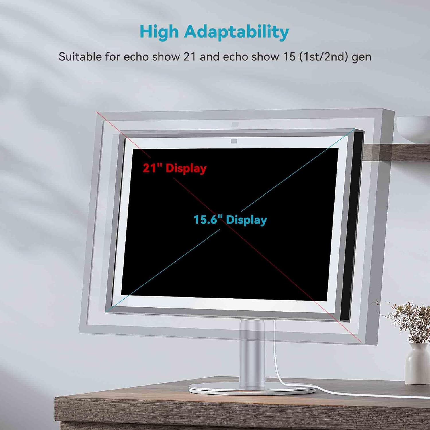 Stand for Echo Show 21 and 15 (1st, 2nd Gen), Adjustable Stand, Metal Table Holder, Alexa Show 15 2nd Generation Tilt Desk Holder (Silver)