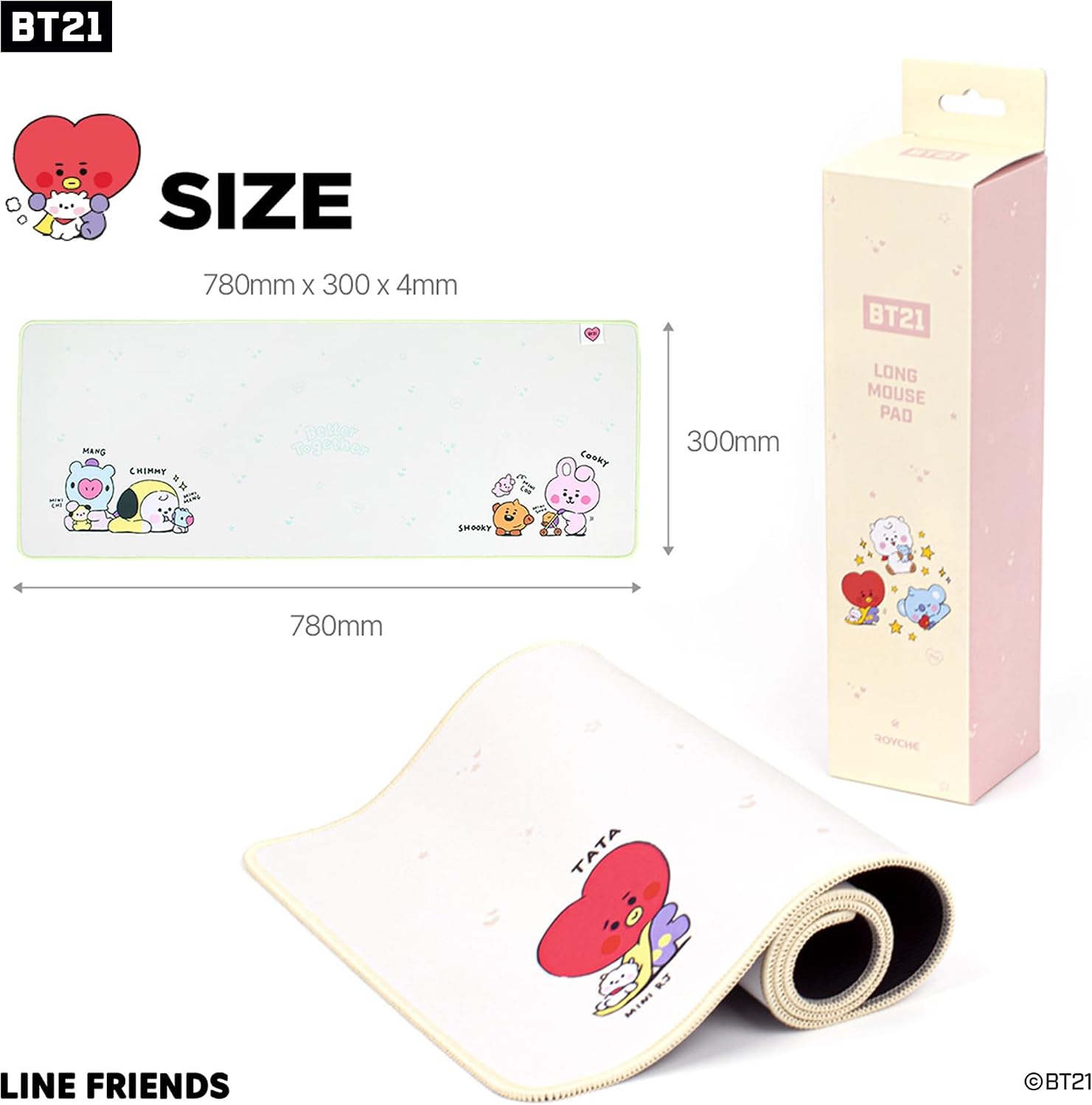 Hamee BT21 My Little Buddy Series Desk Mat [Laptop Computer Gaming Mouse Mat] [Large Office Accessories] [Cute Non-Slip Rubber Base Mouse Pad] [Desk Pad] Cooky CHIMMY SHOOKY MANG, 12" x 30"