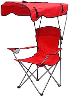 Silla de campamento plegable portátil con toldo parasol silla de playa de aluminio ligero para pesca al aire libre, jardín y piscina, incluye bolsa de transporte, color rojo Collector88