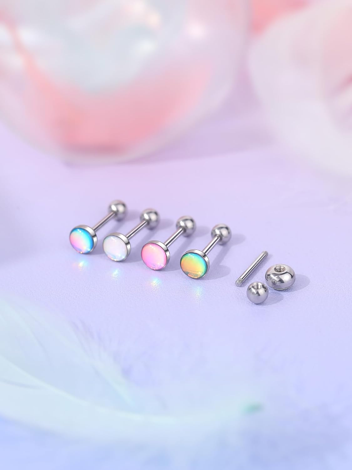 Aumeo 5PCS 14G Tongue Rings - Surgical Steel Tongue Piercing Barbell Jewelry for Men and Women