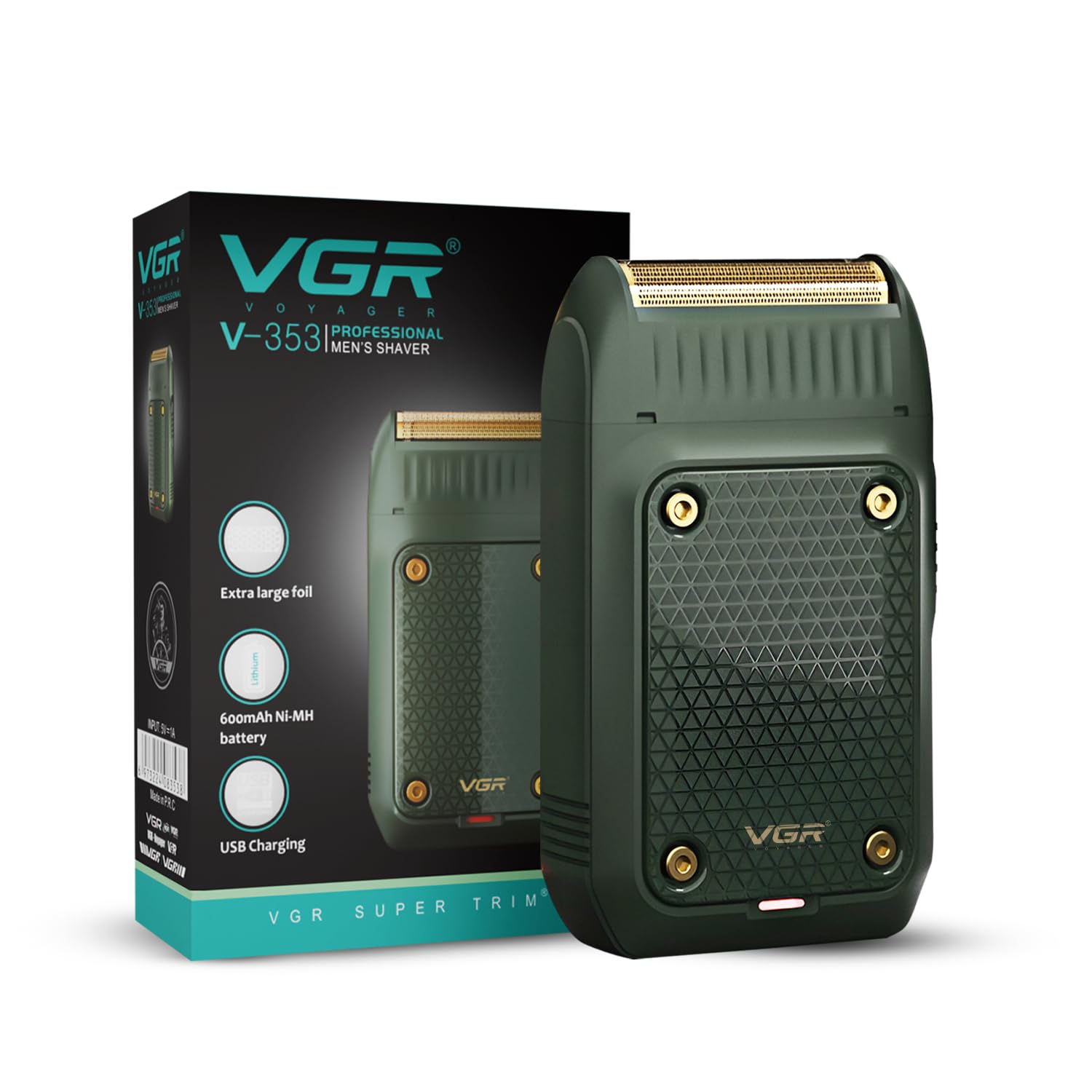 VGR V-353 Professional Electric Ultra Thin Shaver Rechargeable Razor for Face Care Beard Trimmer Reciprocating Blade with USB Travel Shaver, Men's Electric Razor - Black (Green)-image-20