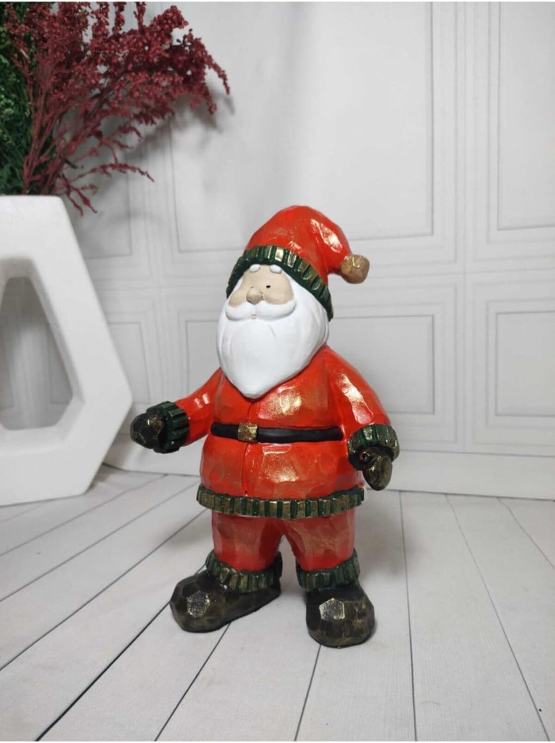 SODEF Santa Claus Christmas Figurine Hand Painted Decorative Ornament, Red Polyester - Multicolor, One Size