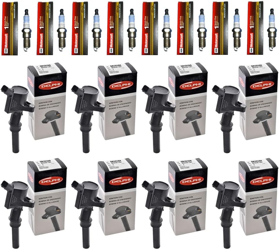 Set of 8 GN10164 Ignition Coils + 8 OEM-MTCFT Platinum Spark Plugs for 1997-2011 Ford E150 F150 Excursion